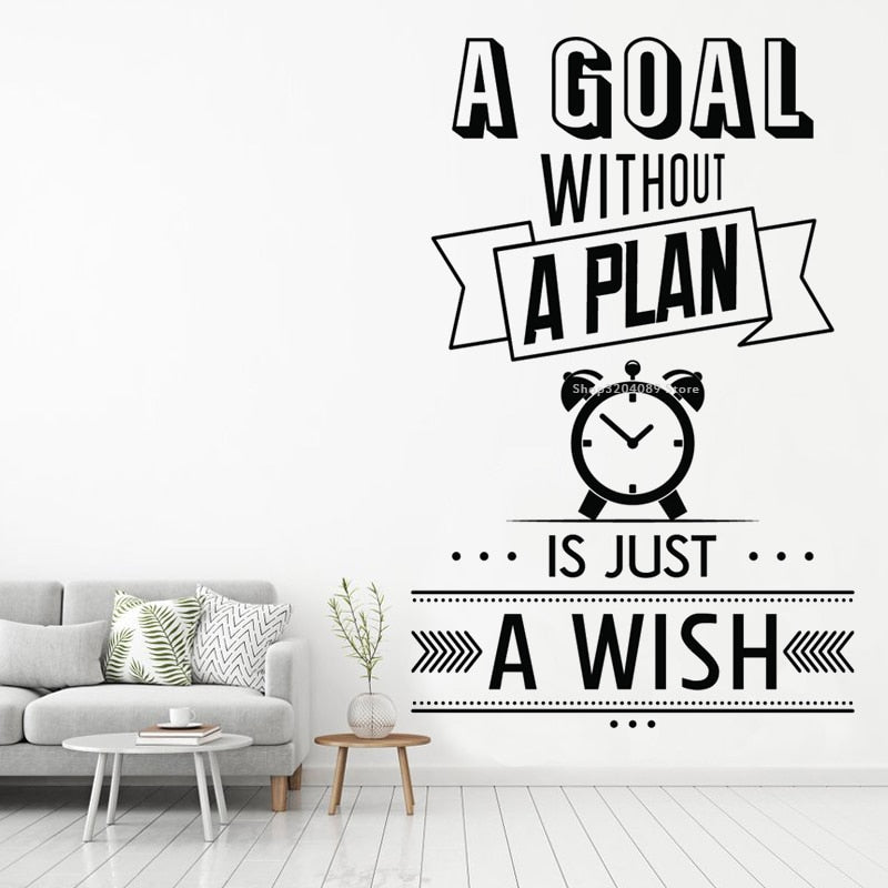 A Goal Without A Plan is just a wish Quote Wall Sticker Office Work Encourage Office Decor Meeting Room Art Word Decals