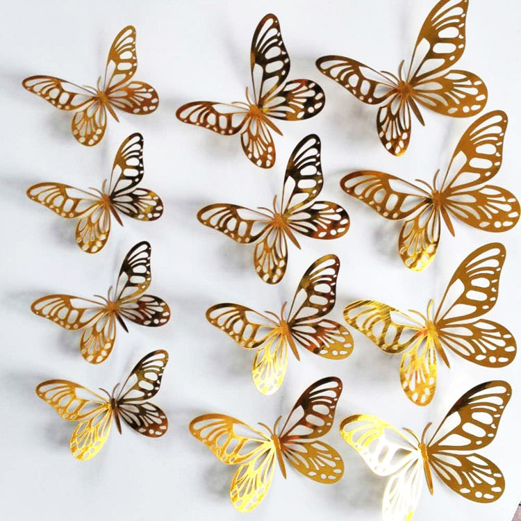 3D Gold Wall Stickers Butterfly Wall Sticker Metal Hollow 3D Butterfly Fridge Stickers Home Party Wedding Decor 12pcs  btsrdkw8c-9