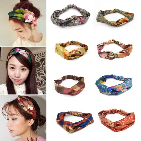 Women Randum Multi Girls Summer  Hair Bands Print Headbands Retro Cross Turban Bandage Bandanas HairBands Hair Accessories Headwra hbfrmid5b-1