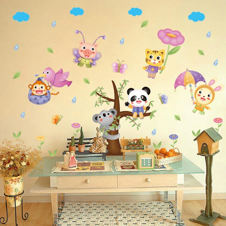 XL8206 in the rain of the flying animal wall stickers children room kindergarten cartoon waterproof decorative wallpaper.