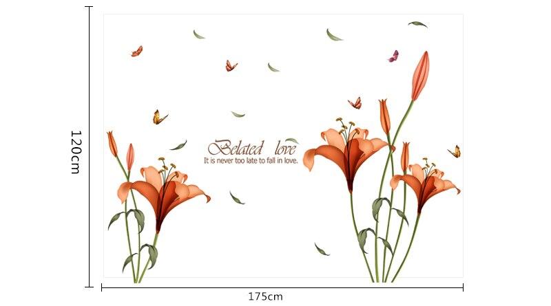 [Fundecor] PVC orange flowers butterfly leaf wall stickers for kids rooms living room bathroom kitchen decor wall decals poster