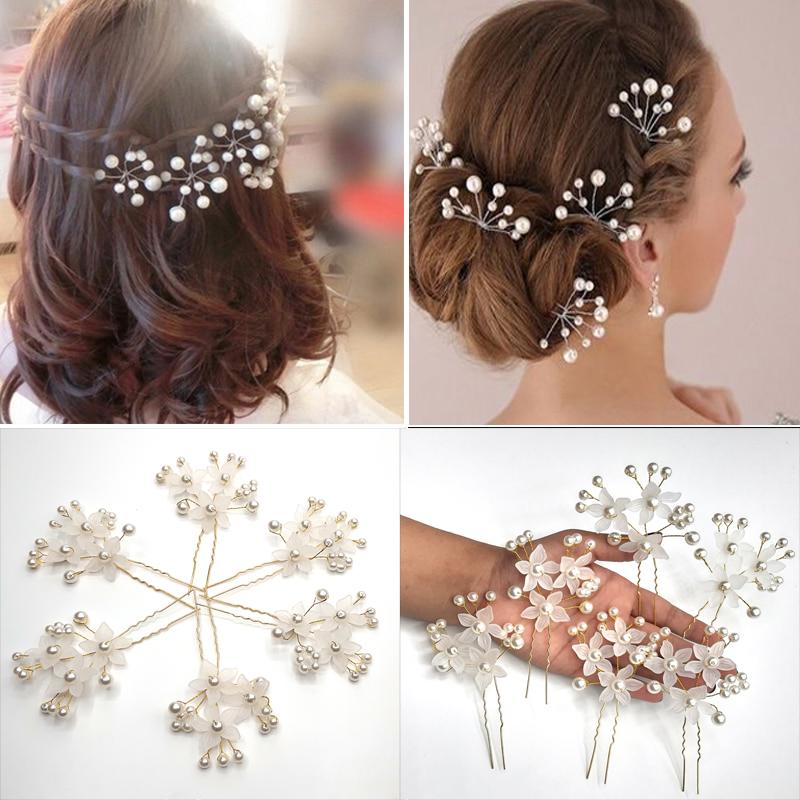 pack of six Hair Accessories Pearls Beads Hairpins  Flower Bridal Wedding Hair Clips Ornament