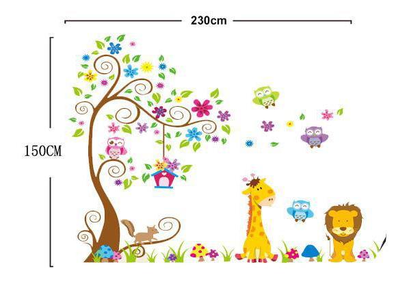 WALL STICKER JM7251ab  wallsticker 2x60x90 wallstiker trans JM7251-GIRAFFE LION TREE