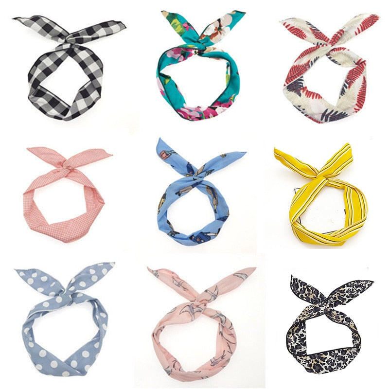 Randum Cute Turban Girls Cartoon Print Headband Womens Multi Use Adjustable Hair Band with Metal Wire Scarf Cross Bow Hair Accessories hbfrmid4k-1