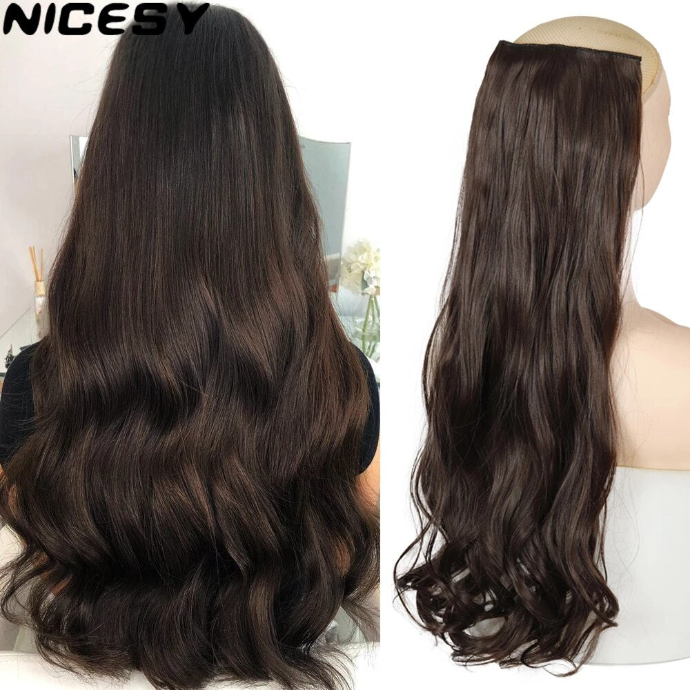 Remei Synthetic 5 Clips Long Straight Clip In Hair Extensions Heat Resistant One Piece Hairpiece For Women