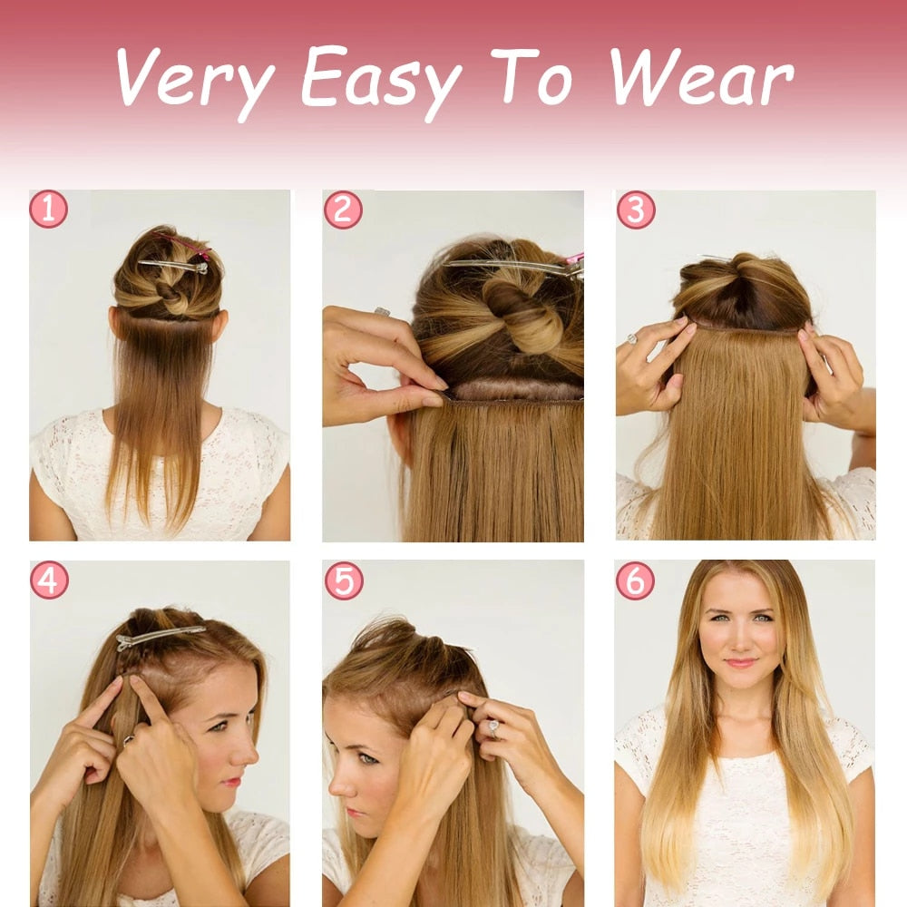 Remei Synthetic 5 Clips Long Straight Clip In Hair Extensions Heat Resistant One Piece Hairpiece For Women