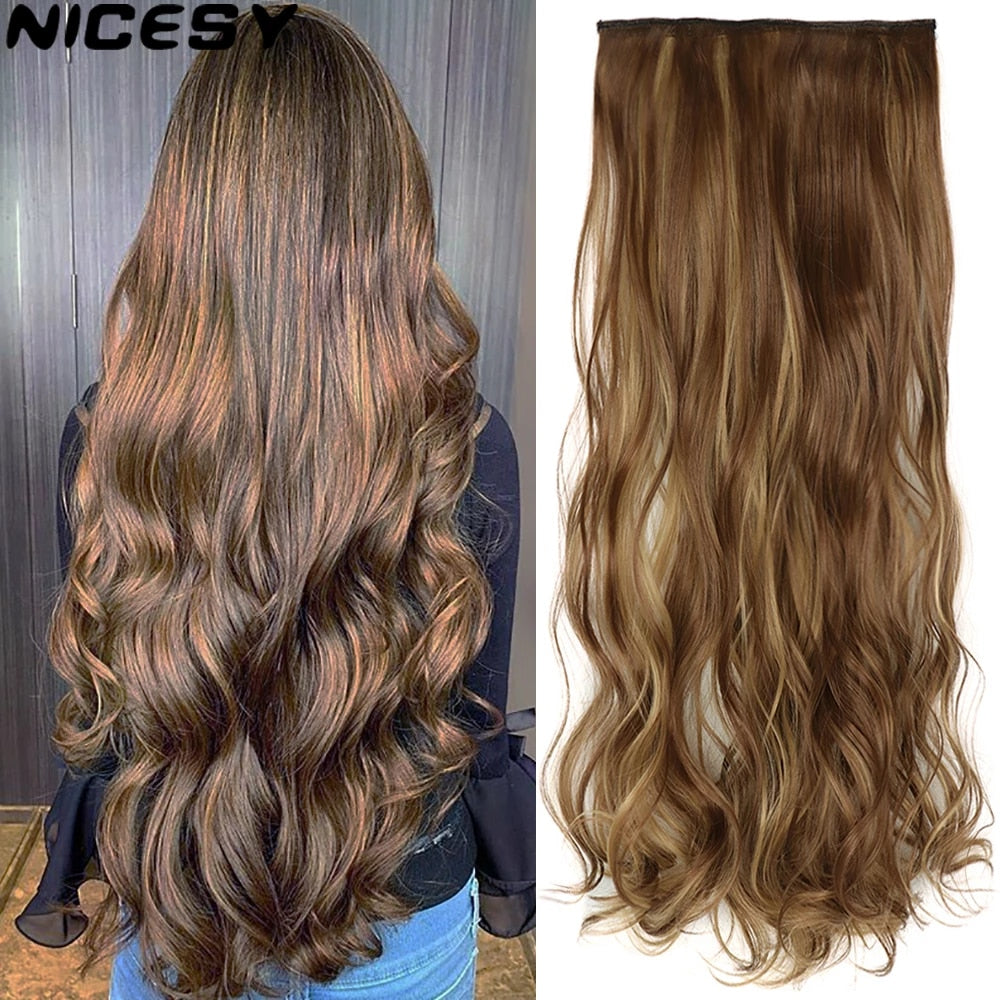 Remei  Synthetic Long Wave Clip In Hair Extension Heat Resistant Wavy Hairpiece High Temperature Fiber