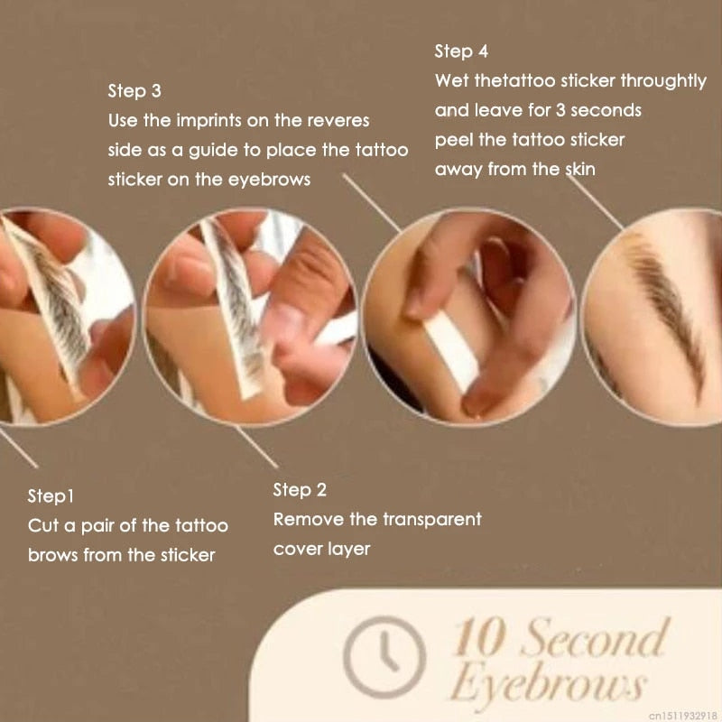 2 Pair Water Transfer 6D Eyebrows Sticker Semi-Permanent Long Lasting False Brown Eyebrow Tattoo Stickers Eye Makeup Tools ssfrbks4h-a