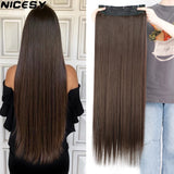 Synthetic Long Straight Hairstyles Synthetic 5 Clip In Hair Extension Heat Resistant Hairpieces Brown Black Piece For Women