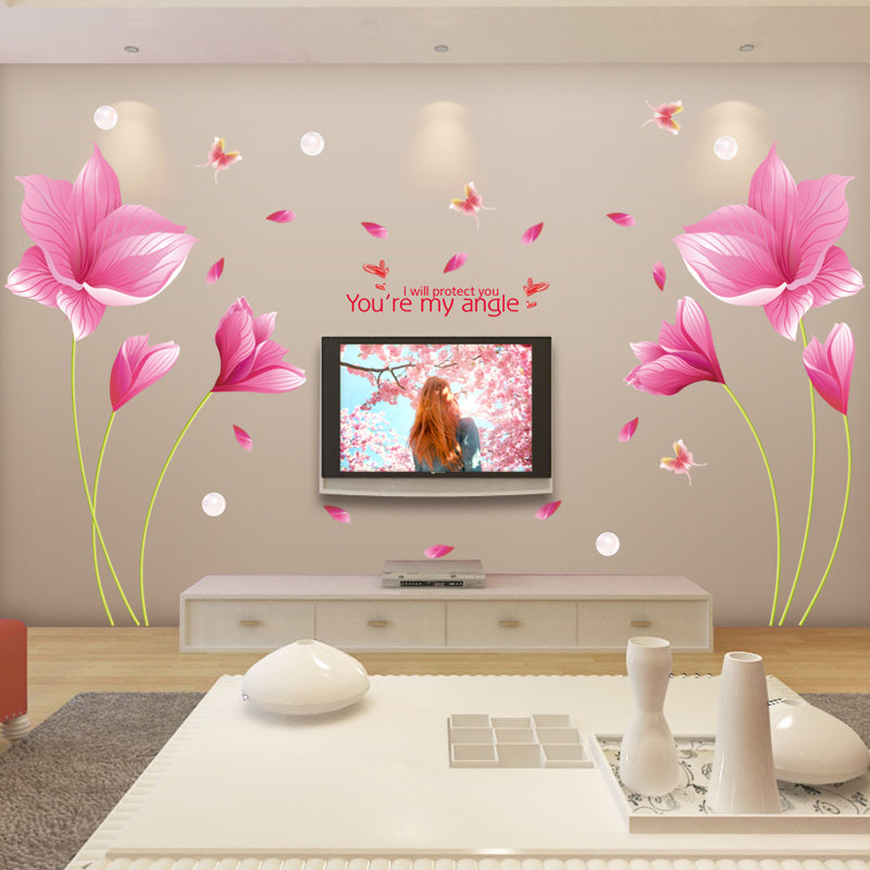 xl8133 Pink orchid flower wall stickers living room sofa tv background wall stickers romantic bedroom bedside marriage room klimts