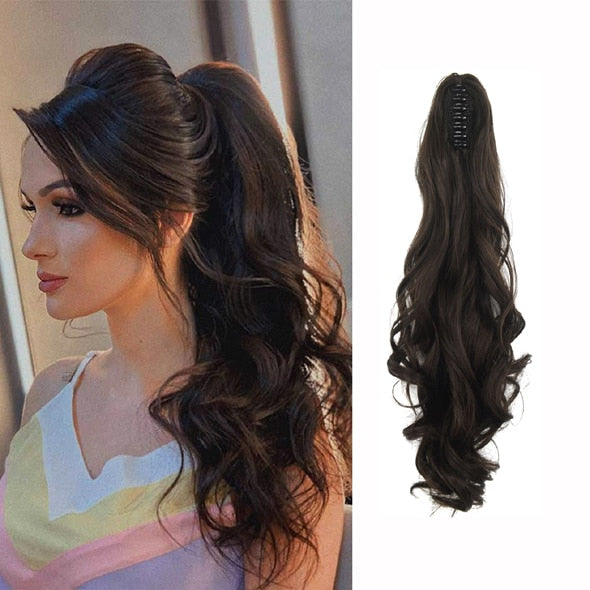 Ponytail Hair Extension Heat Resistant Curls Claw Clip Pony Tail Hairpiece  hair with Hair clip