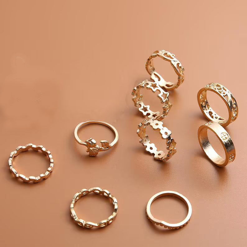 10 Piece Dainty Gold Snake Bohemian Ring Set, Midi Boho Ring Set, Boho Stack Gold Ring Set, Multi Jewelry Boho Stackable Ring Set