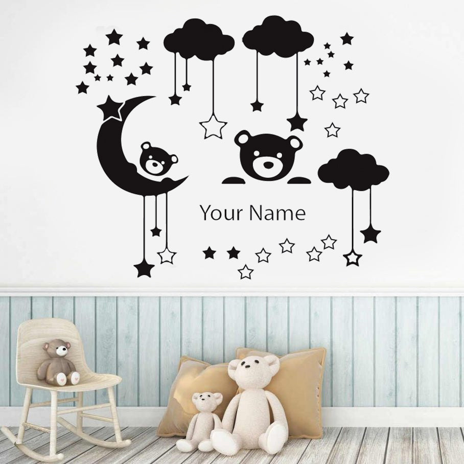 Teddy Bear Decal, Nursery Wall Stickers, Stars Clouds & Moon Boys Room Decor, Toddler Gift