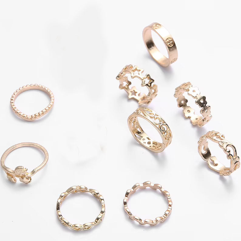 10 Piece Dainty Gold Snake Bohemian Ring Set, Midi Boho Ring Set, Boho Stack Gold Ring Set, Multi Jewelry Boho Stackable Ring Set