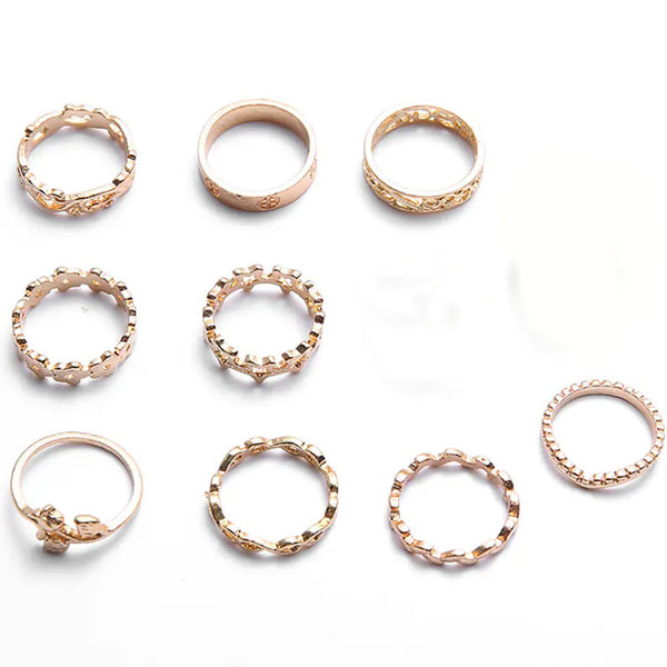 10 Piece Dainty Gold Snake Bohemian Ring Set, Midi Boho Ring Set, Boho Stack Gold Ring Set, Multi Jewelry Boho Stackable Ring Set