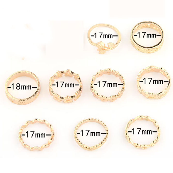 10 Piece Dainty Gold Snake Bohemian Ring Set, Midi Boho Ring Set, Boho Stack Gold Ring Set, Multi Jewelry Boho Stackable Ring Set