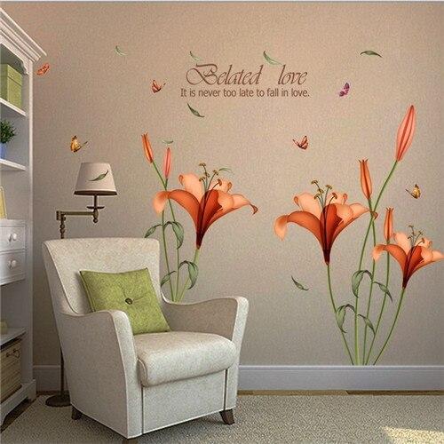 PVC orange flowers butterfly leaf wall stickers for kids rooms living room bathroom kitchen decor wall decals poster xl8195 wall sticker