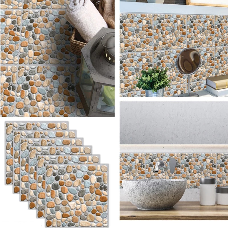 Waterdichte Tegels Steen Behang Stickers Badkamer Keuken Muur Trim Line Plint Grens 3d Zelfklevende Mozaïek Sticker J731 Wall Tiles 8"x8" (6 Sheets) JM731