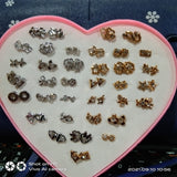 36 pairs Mixed Styles Rhinestone Flower Geometric Animal Crystal Plastic Small Stud Earrings Set For Women Girls Jewelry