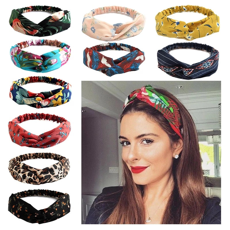 Women Randum Multi Girls Summer  Hair Bands Print Headbands Retro Cross Turban Bandage Bandanas HairBands Hair Accessories Headwra hbfrmid5b-1