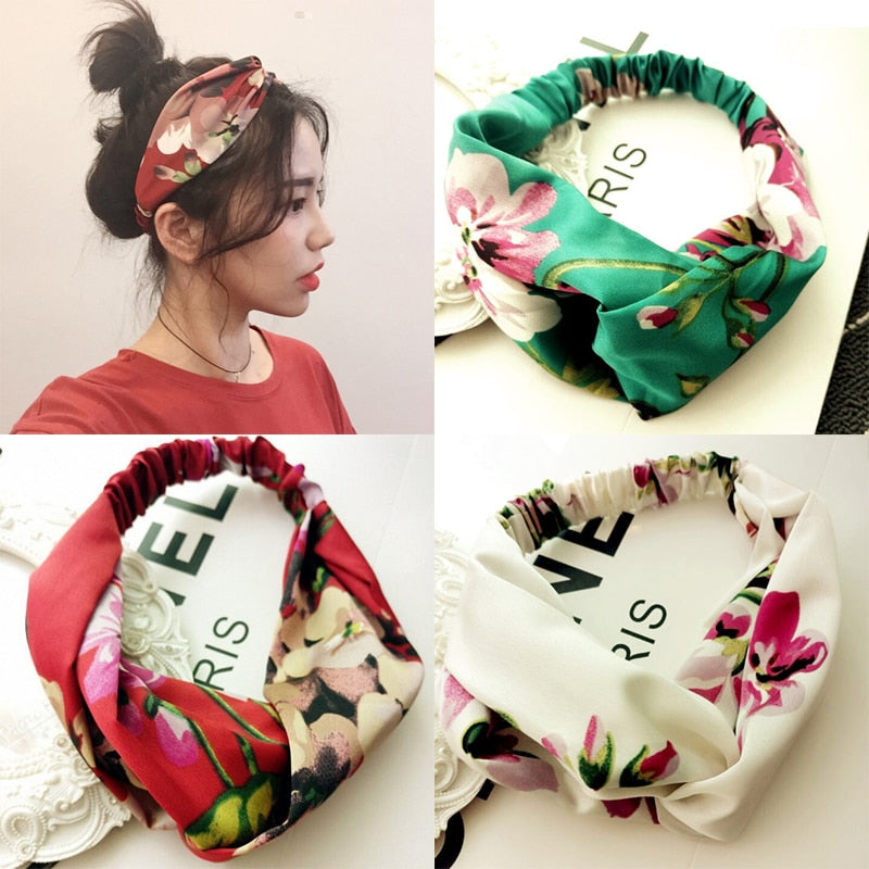 Women Randum Multi Girls Summer  Hair Bands Print Headbands Retro Cross Turban Bandage Bandanas HairBands Hair Accessories Headwra hbfrmid5b-1