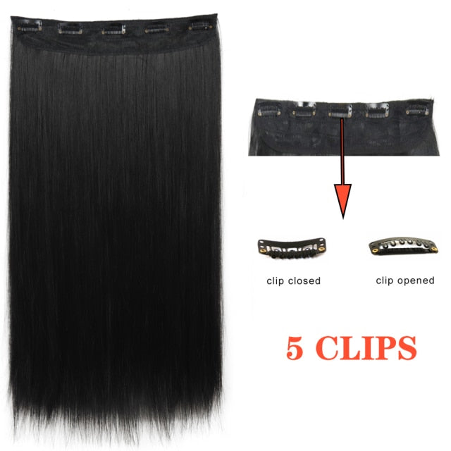 Synthetic Long Straight Hairstyles Synthetic 5 Clip In Hair Extension Heat Resistant Hairpieces Brown Black Piece For Women