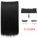 Synthetic Long Straight Hairstyles Synthetic 5 Clip In Hair Extension Heat Resistant Hairpieces Brown Black Piece For Women