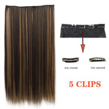 Synthetic Long Straight Hairstyles Synthetic 5 Clip In Hair Extension Heat Resistant Hairpieces Brown Black Piece For Women