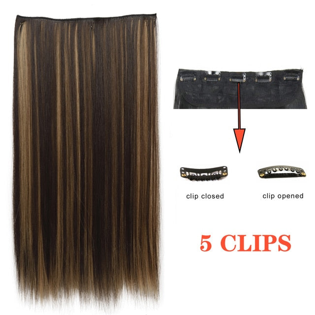Synthetic Long Straight Hairstyles Synthetic 5 Clip In Hair Extension Heat Resistant Hairpieces Brown Black Piece For Women