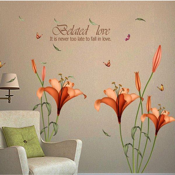 [Fundecor] PVC orange flowers butterfly leaf wall stickers for kids rooms living room bathroom kitchen decor wall decals poster