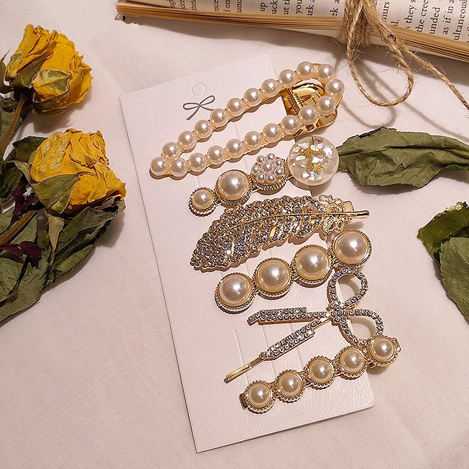 6pcs set Gold Rhinestone Scissors Pearls Hairpins Hair Clips Hair Accessories