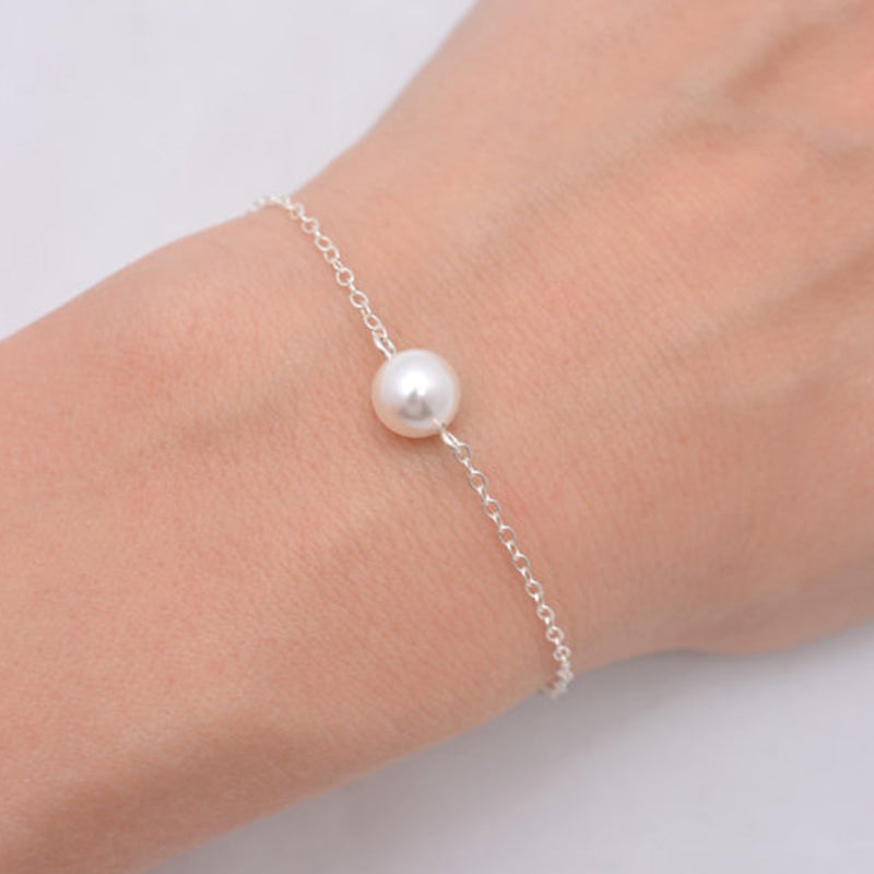 Fashion Jewelry Imitation Pearl Handmade Gold-Color/Silver Plated Rolo Chain Simple Layer Bracelet