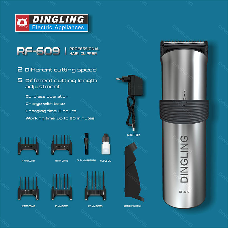 Original Trimmer Shaver Trimmers Shavings Set/Kit Moveable Head and Turbo Speed - Silver Dinglong RF-609X 100% Original rechargeable with charge base Hair And Beard shaving machine And Grooming For Men for hair cutting special for professional