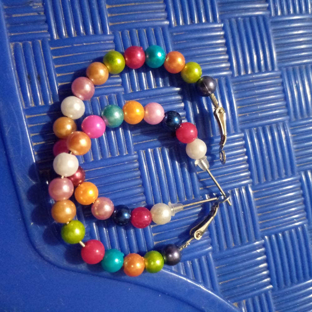 BALI WITH PEARLS ROUND GERMAN STYLO EARRINGS FOR GIRLS AND WOMEN Beads Metal Hoop Earring  egfrpdc2f-a