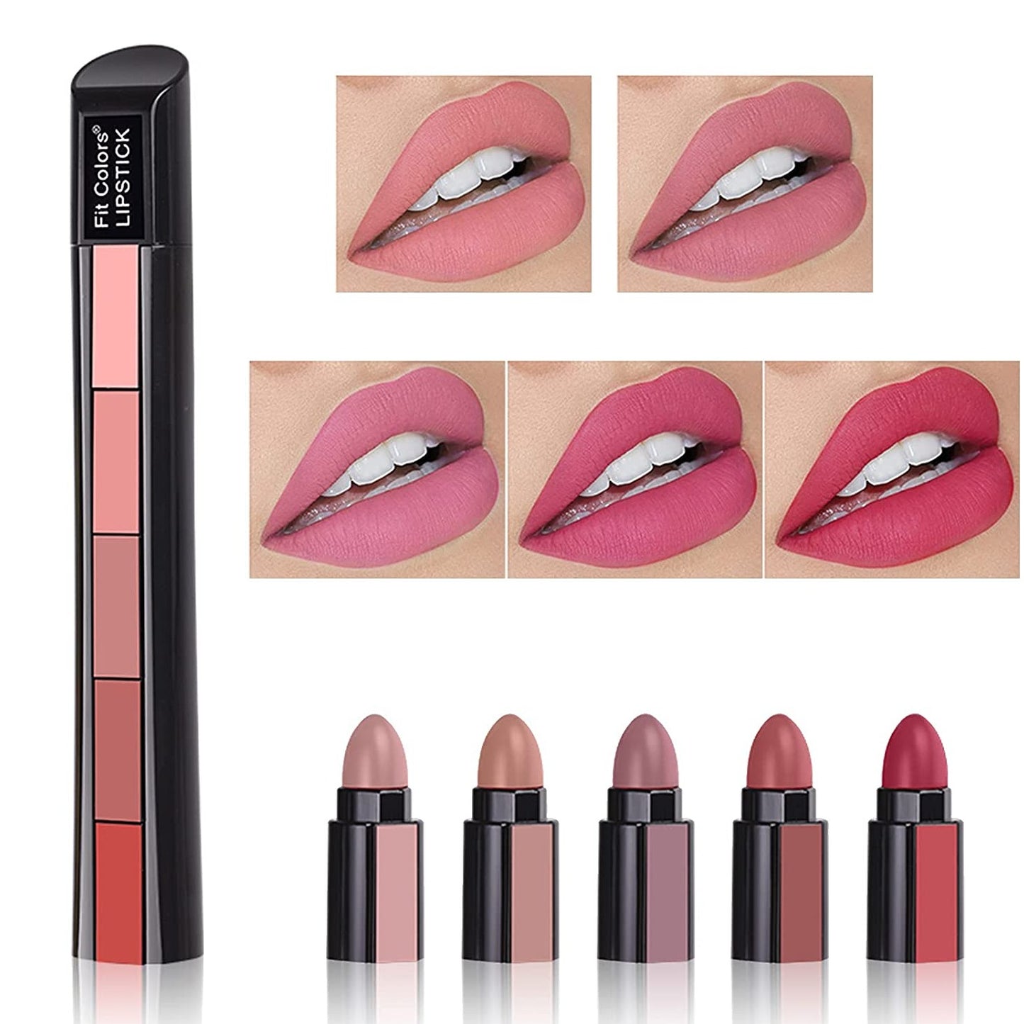Fab 5 Steps Pop-Up Pen Style stick - 5 in 1 Moisturizing Matte Finish - Lipstick Set  5smlmiz9b-7