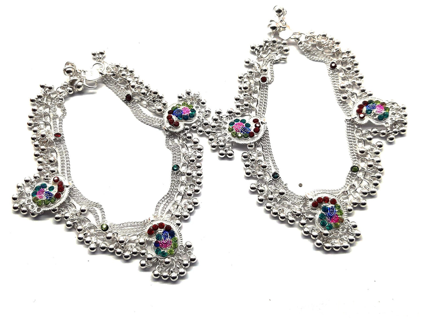 Silver Anklet Multi colour Payal GNR