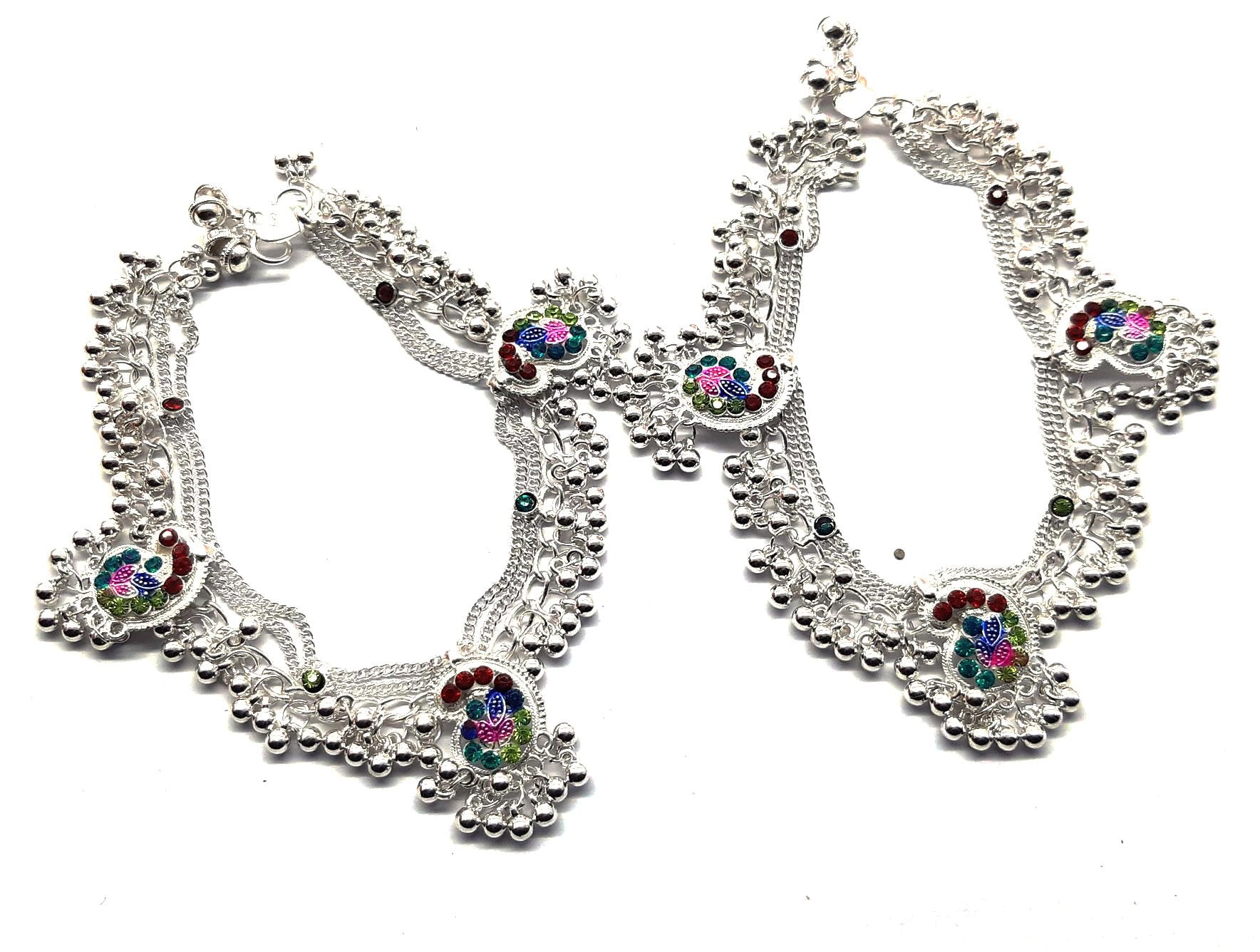 Silver Anklet Multi colour Payal GNR