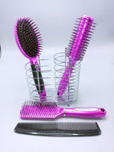 4Pcs Hair Brushes Comb Set Women Ladies Hair Care Massage Hairbrush With Mirror And Stand Pink