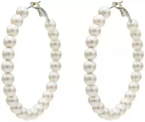 BALI WITH PEARLS ROUND GERMAN STYLO EARRINGS FOR GIRLS AND WOMEN Beads Metal Hoop Earring  egfrpdc2f-a