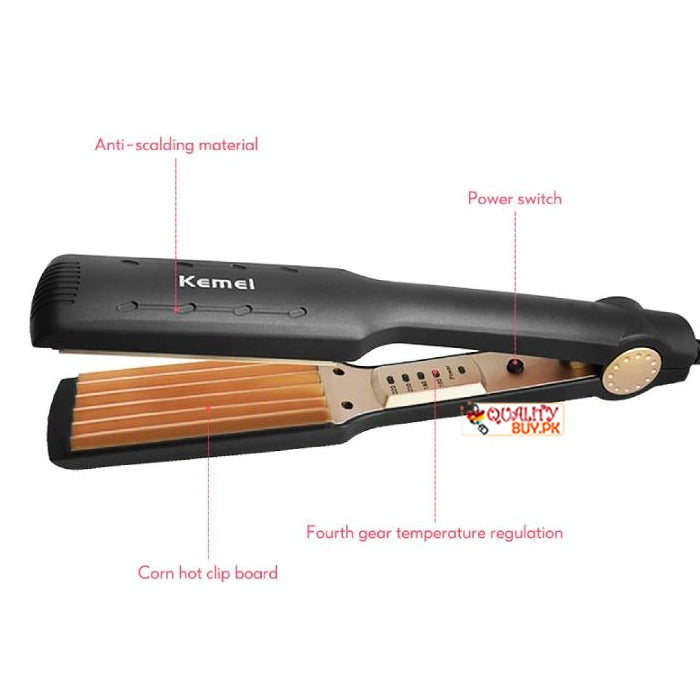 Kemei 332 km-332 - Professional Hair Straightener Crimper wide plate temperature control instant heating - Black khcmiz1a-2