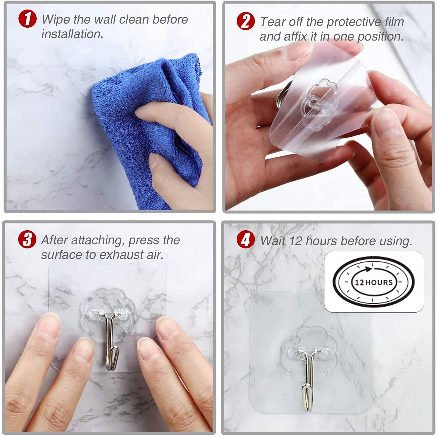 Adhesive Hooks for Wall/ Heavy-Duty Hooks(10Kg)/ Flower Shape Wall Hooks for Hanging/ Nail Free Sticky Hangers with Stainless Steel Hooks / Transparent Strong Hooks/ Waterproof and Oil- proof Stickers for Bathroom and Kitchen  hrfrclv1f-2