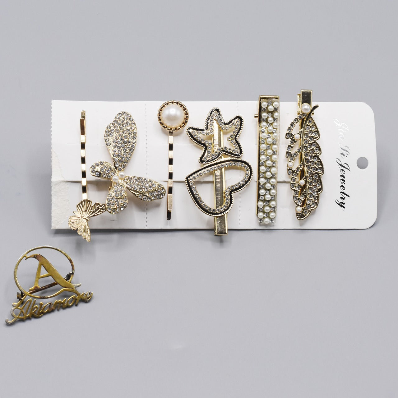 6pcs set Gold Rhinestone Scissors Pearls Hairpins Hair Clips Hair Accessories