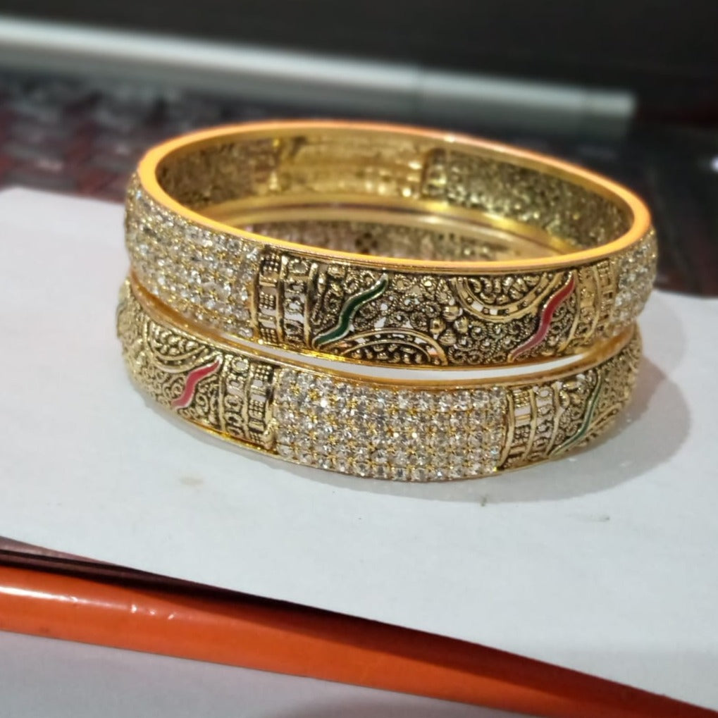 Bangles For Girls/Women Traditional Imitation Gold Plated 2 PCS Kadas Set Jewellery bl24gd3f-4