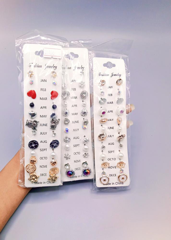 Fashion 12 pair/set Randum Earrings for Women Square Crystal Heart Stud Earrings for Women egfrsrc1i-1
