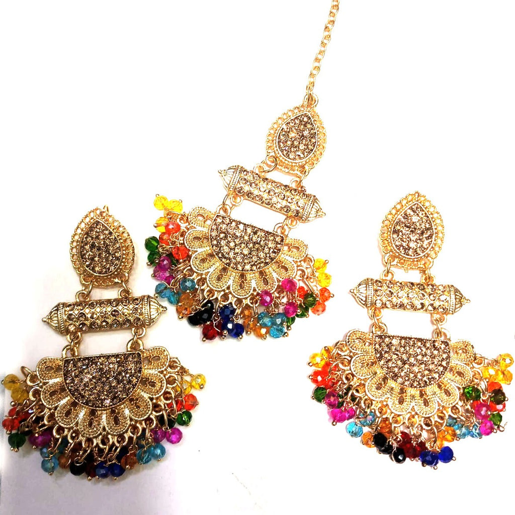 Multi Color Stylish Design Jhumka Tikka Earrings Jewellery Sets for Girls Women