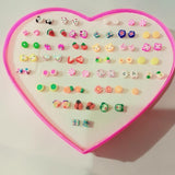 36 pairs Mixed Styles Rhinestone Flower Geometric Animal Crystal Plastic Small Stud Earrings Set For Women Girls Jewelry