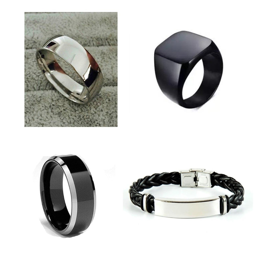 Deal Of 4 - Three Rings And One Bracelet For Men