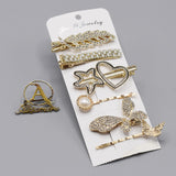 6pcs set Gold Rhinestone Scissors Pearls Hairpins Hair Clips Hair Accessories