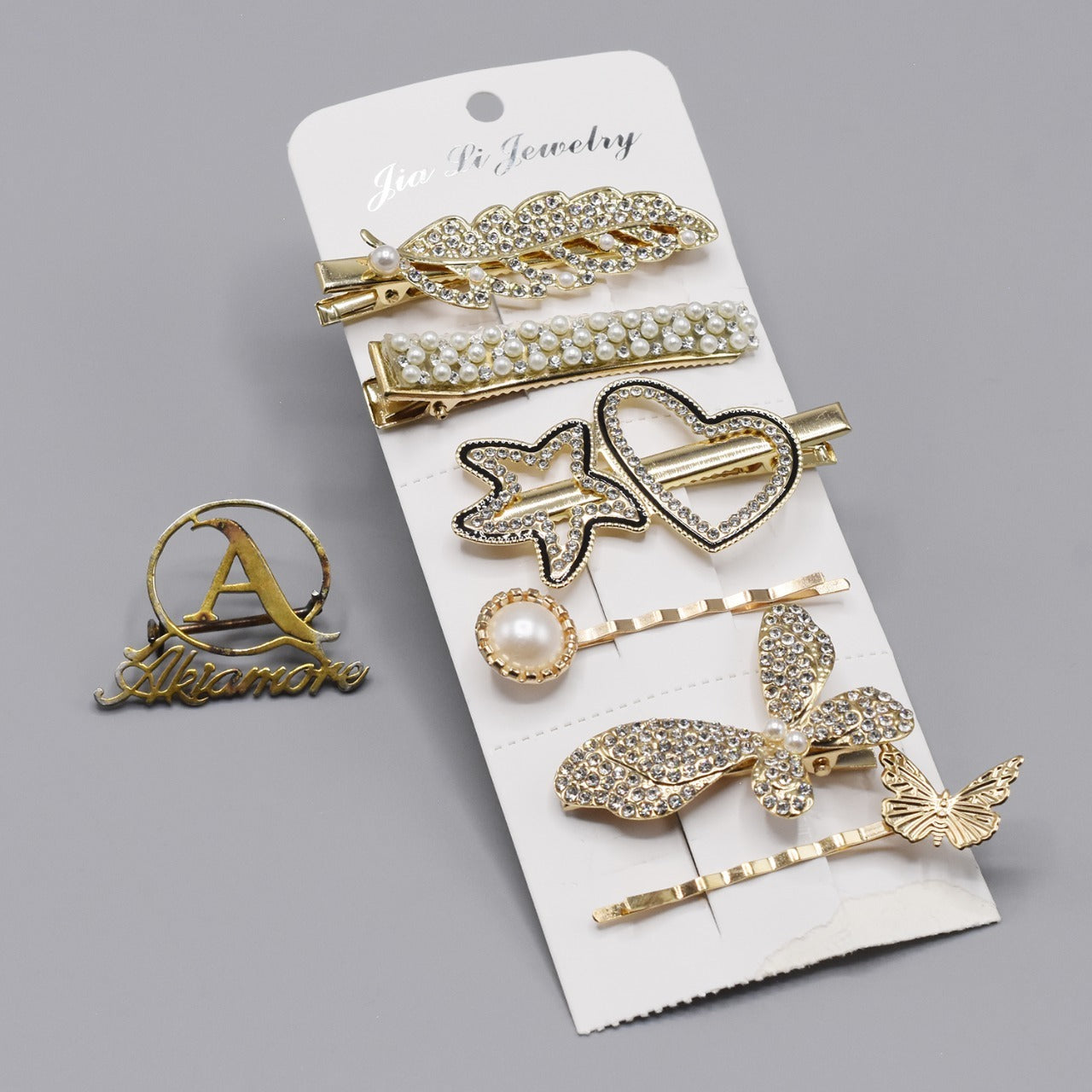 6pcs set Gold Rhinestone Scissors Pearls Hairpins Hair Clips Hair Accessories