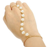 Women\'s Fashion Faux Pearl Bracelet Link Finger Ring Hand Chain Harness Jewelry